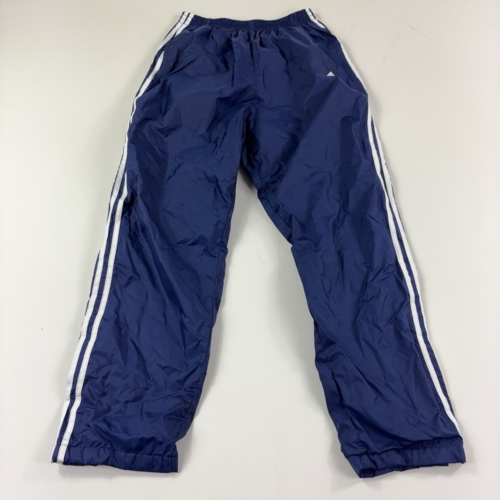 Vintage Adidas Team Track Pants Mens Medium Blue Tearaway Snap Side Stripe Lined